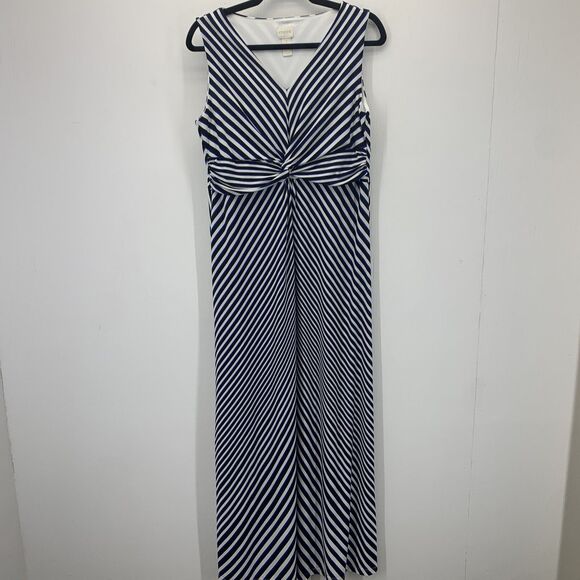 Chicos Womens Medium Maxi Dress Sleeveless Striped Crossover Bodice Beach Flowy - Picture 1 of 12